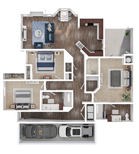 Floor plan for 3 beds, 2 baths, 1322 sqft